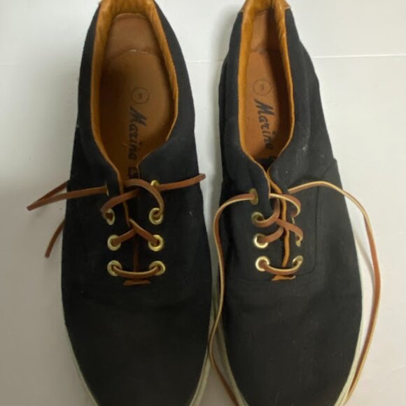 Marine Layer Black Tan Canvas Men's Boat Sneakers Size 9 - Picture 3 of 7